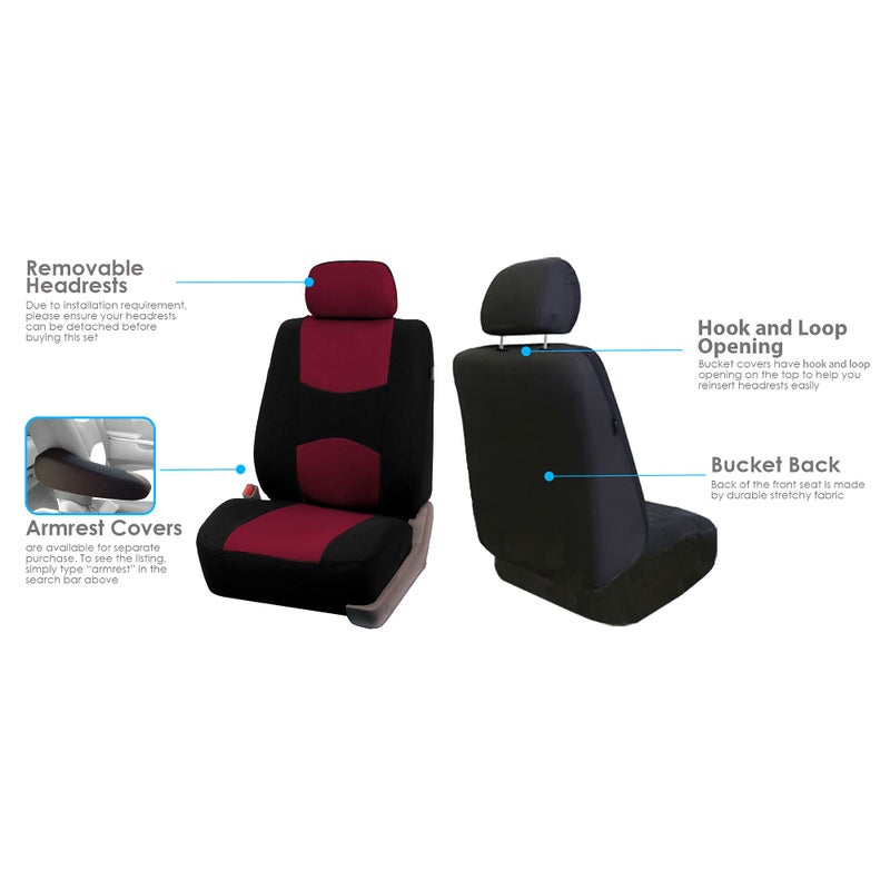 FH Group Flat Cloth Seat Covers Front Seat and Solid Rear Bench Full Set with Gift - Universal Fit for Cars, Trucks & SUVs (Burgundy) - Image 4